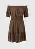 Brown Spot Print Bardot Mini Dress - Size 8 Image 1