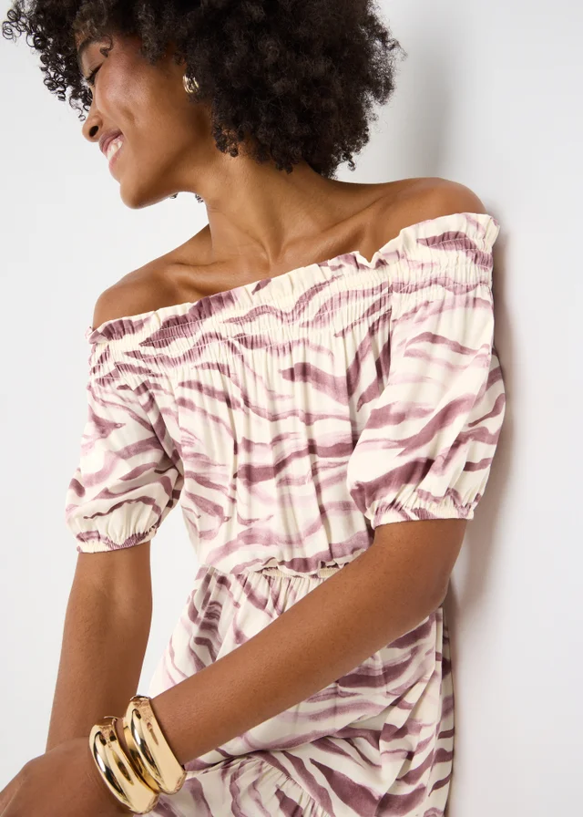 Pink Zebra Print Bardot Mini Dress