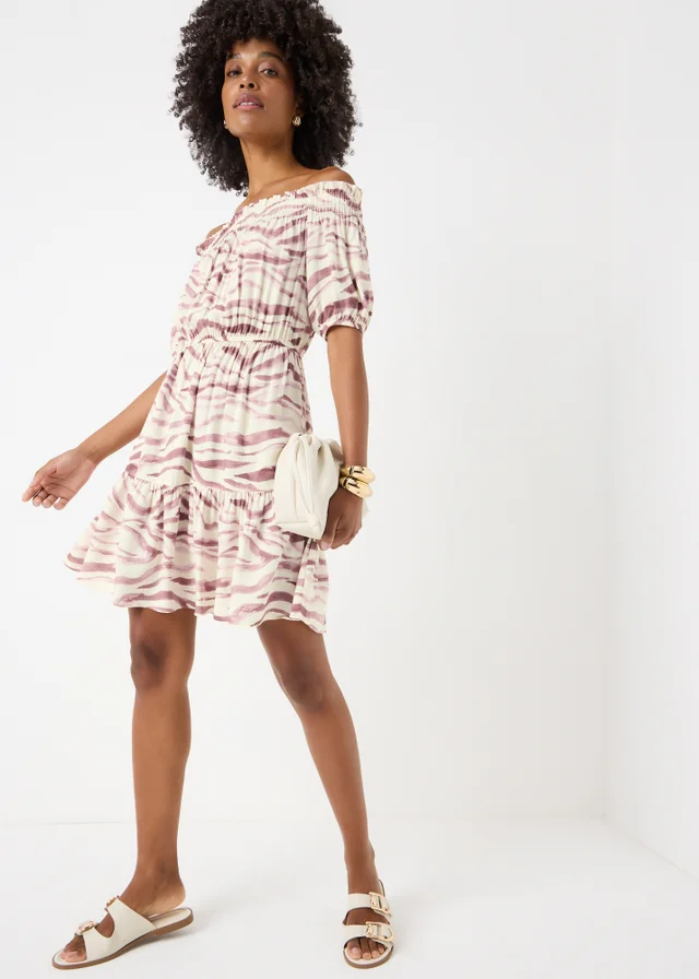 Pink Zebra Print Bardot Mini Dress