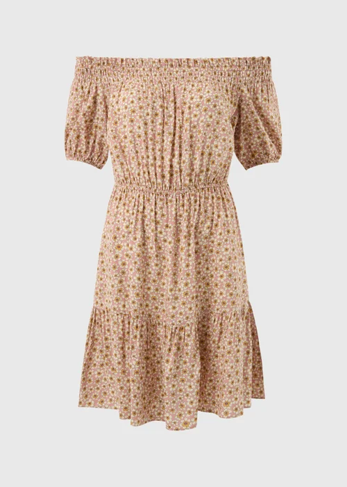 Pink Ditsy Floral Print Bardot Mini Dress - 26 Image 4