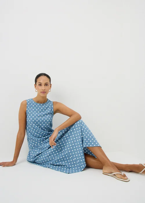 Blue Polka Dot Drop Waist Jersey Midi Dress - 12 Image 1
