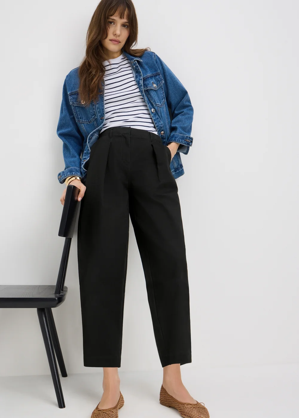 Black Culotte Barrel Trousers - Size 22 31 leg Image 1