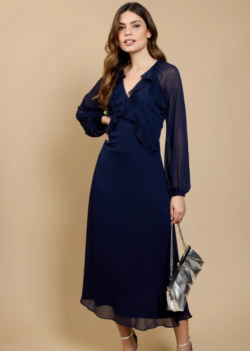 Little Mistress Navy Frill Midaxi Dress by Vicky Pattison - 8 Image 2
