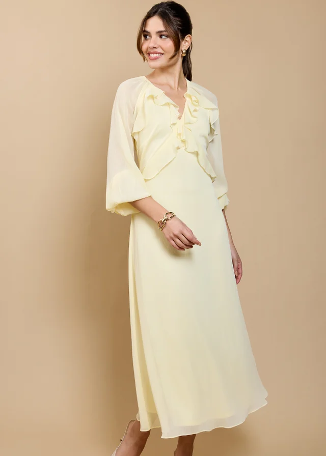 Little Mistress Lemon Frill Midaxi Dress by Vicky Pattison