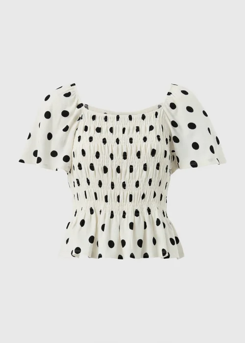 Cream Polka Dot Shirred Angel Sleeve Top - 22 Image 4