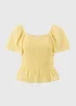 Yellow Shirred Angel Sleeve Top - 8 Image 1