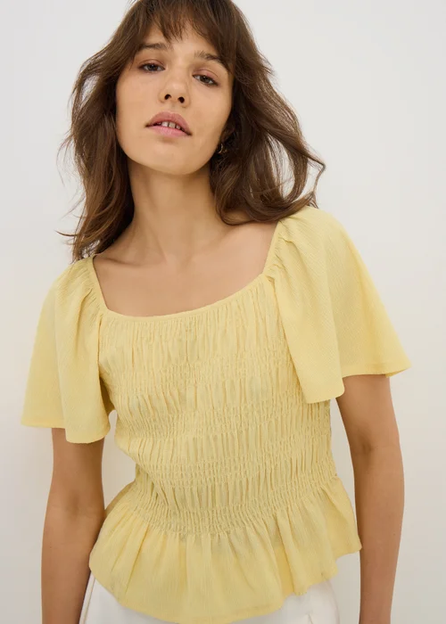 Yellow Shirred Angel Sleeve Top - 20 Image 2