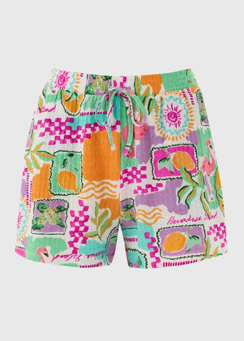Multicolour Postcard Print Co Ord Beach Shorts - M Image 3