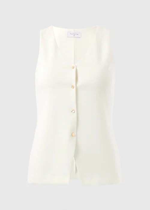 Off White Ribbed Button Up Jersey Waistcoat - 8 Image 4