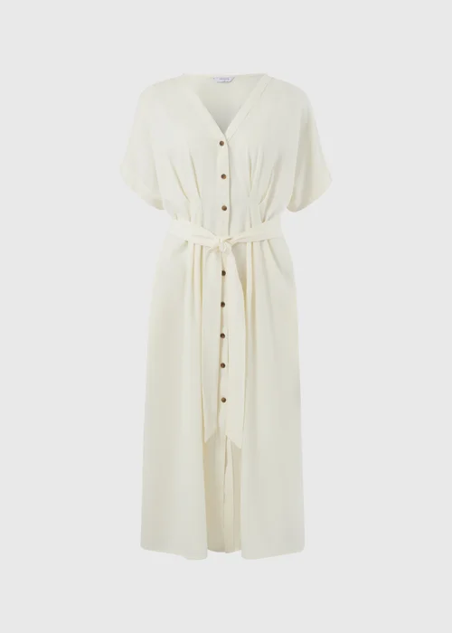 Ecru Denim Belted Shirt Midi Dress - 8 Image 4