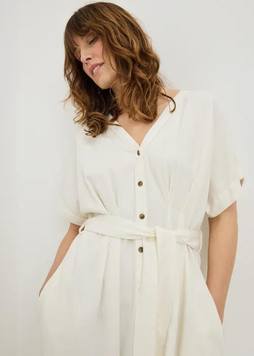 Ecru Denim Belted Shirt Midi Dress - 8 Image 2