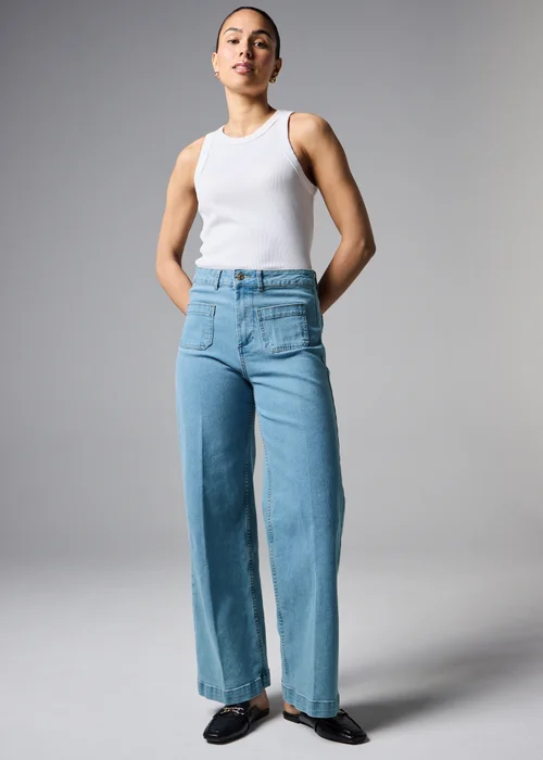 Light Wash Front Pocket Wide Leg Jeans - 18 S Image 1