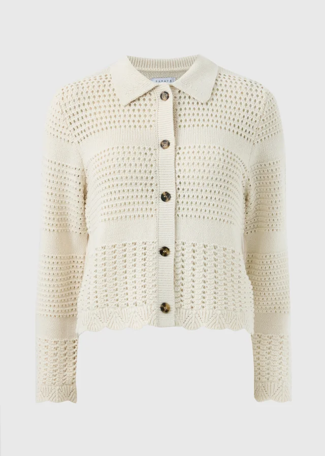 Cream Crochet Collar Cardigan