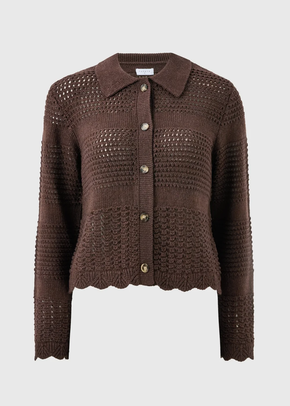 Chocolate Brown Crochet Collar Cardigan - Extra small Image 1