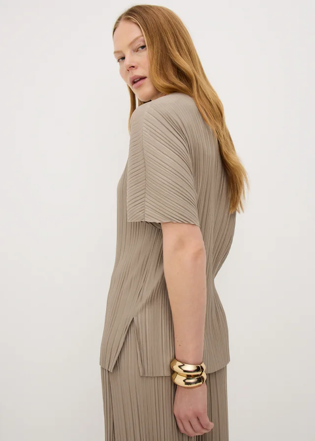 Taupe Plisse Co Ord Top
