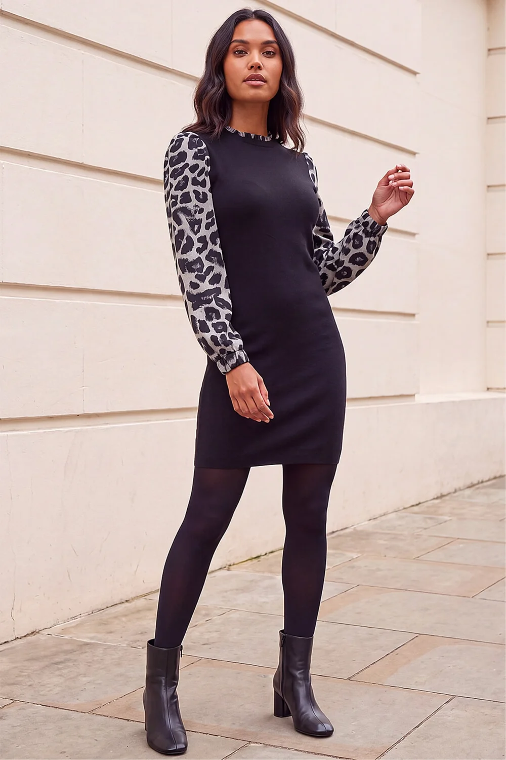 Roman Grey Animal Print Mix Frill Short Dress - 14 Image 2
