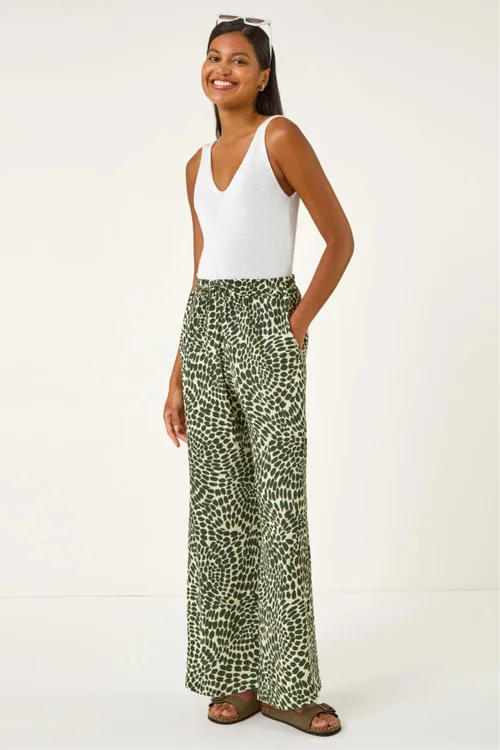 Roman Khaki Abstract Wide Leg Trouser - 14 Image 3