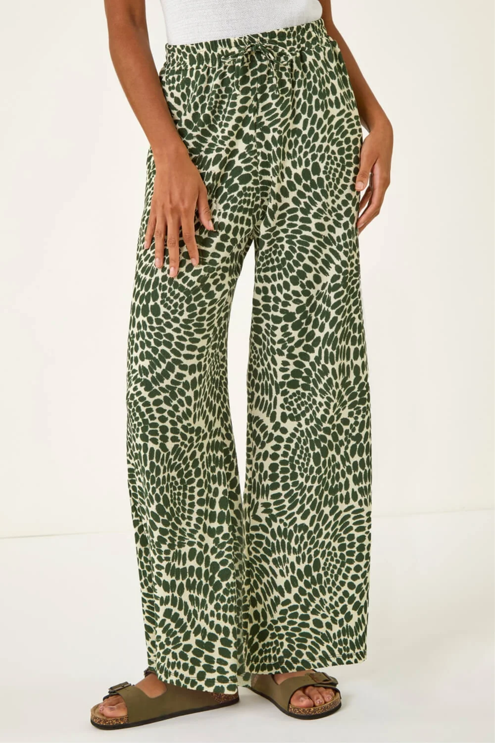 Roman Khaki Abstract Wide Leg Trouser - 14 Image 1