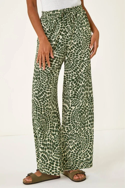 Roman Khaki Abstract Wide Leg Trouser - 14 Image 1