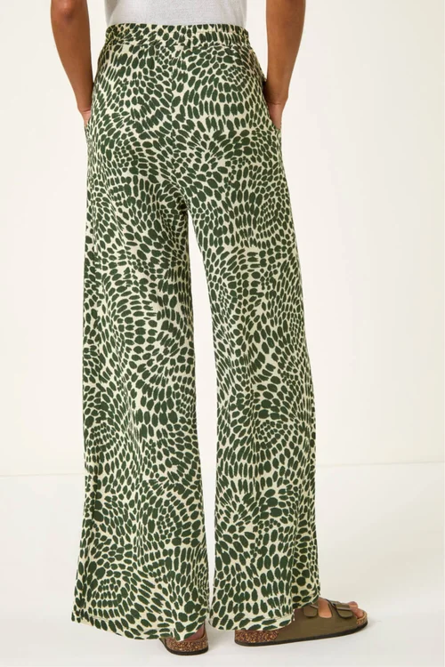Roman Khaki Abstract Wide Leg Trouser - 14 Image 4