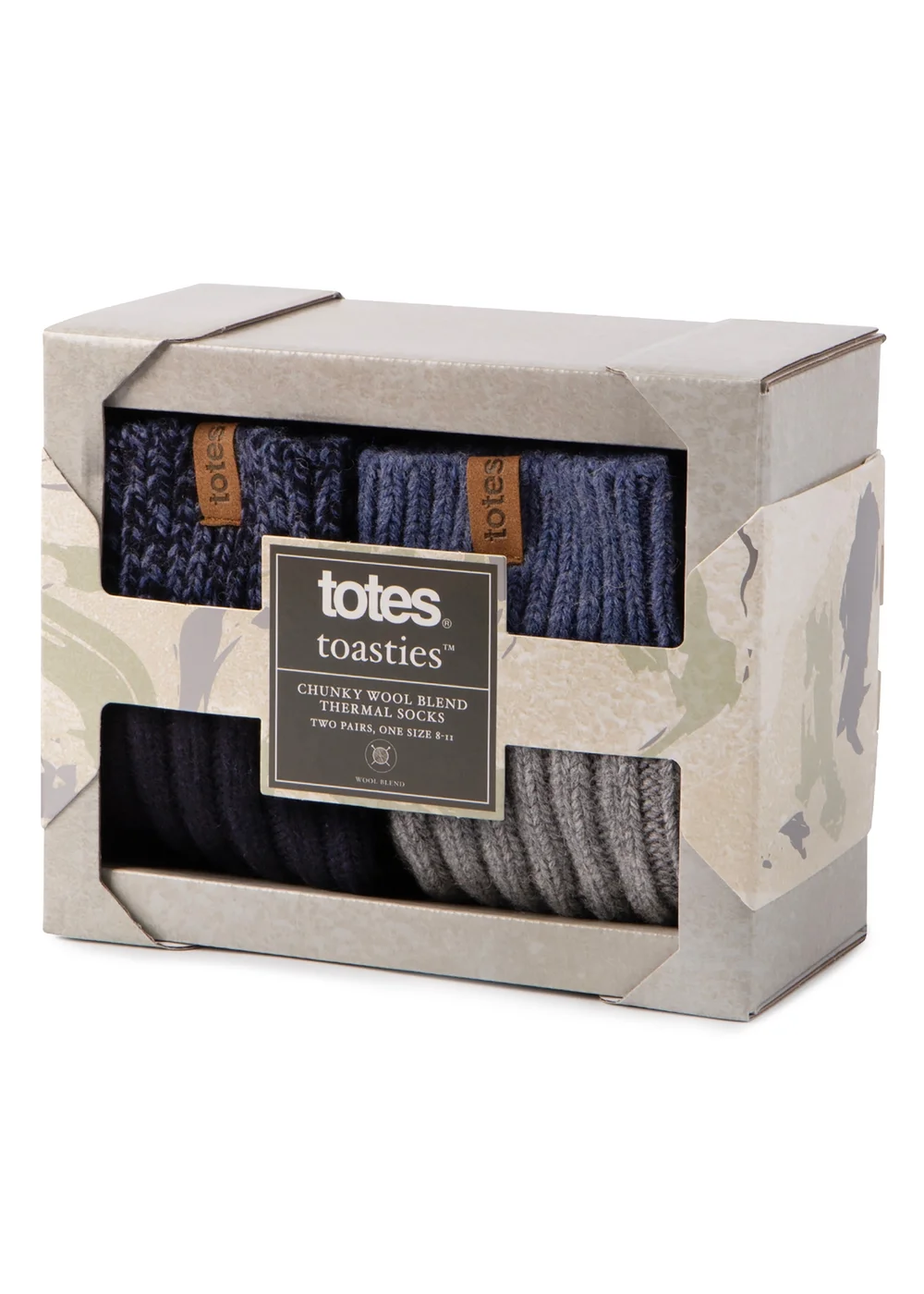 Totes Toasties Mens Chunky Twist Wool Blend Boot Socks 2 Pack - One Size Image 2