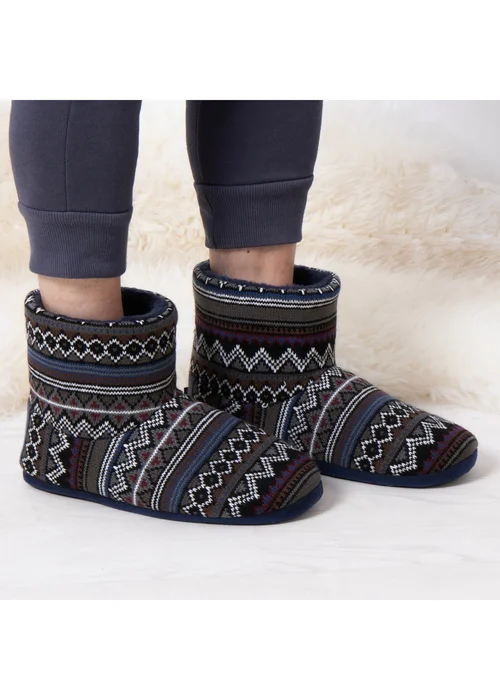 Totes Isotoner Fair Isle Boot Slippers - 7-8 Image 2