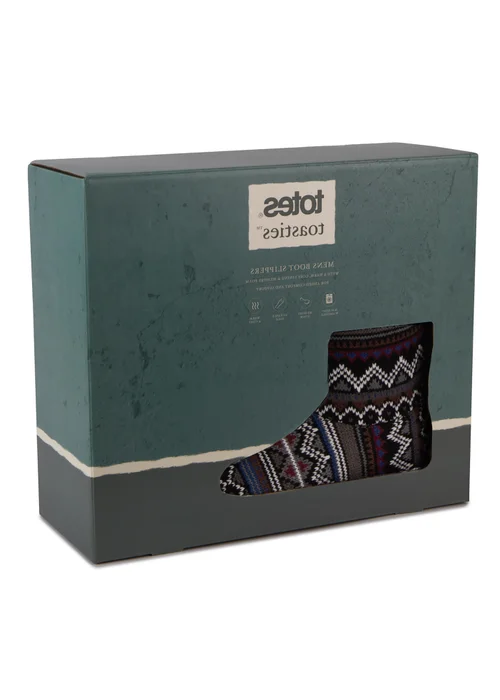 Totes Isotoner Fair Isle Boot Slippers - 7-8 Image 3