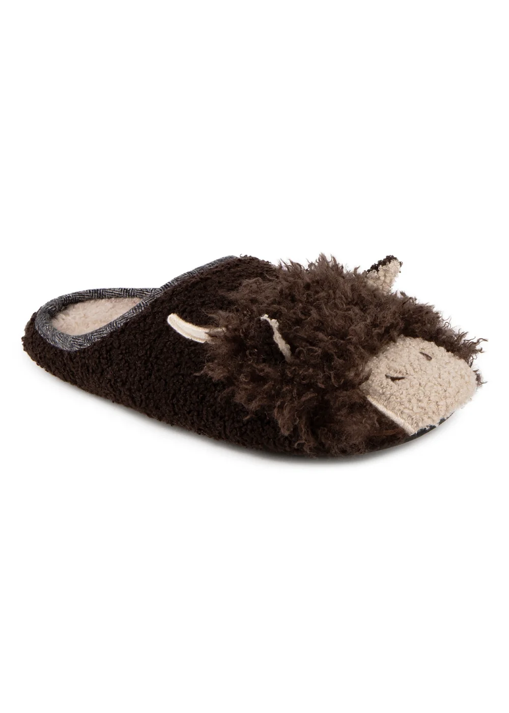Totes Isotoner Brown Novelty Applique Mule Slippers - 7-8 Image 4