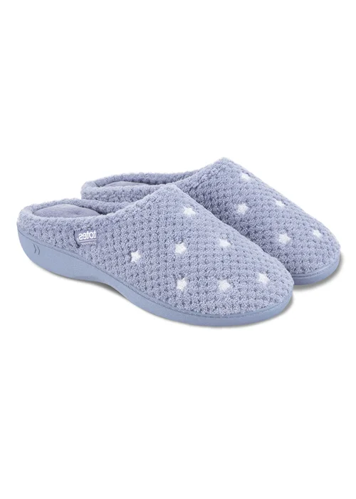 Totes Isotoner Blue Star Popcorn Terry Mule Slippers - Size 8 Image 1