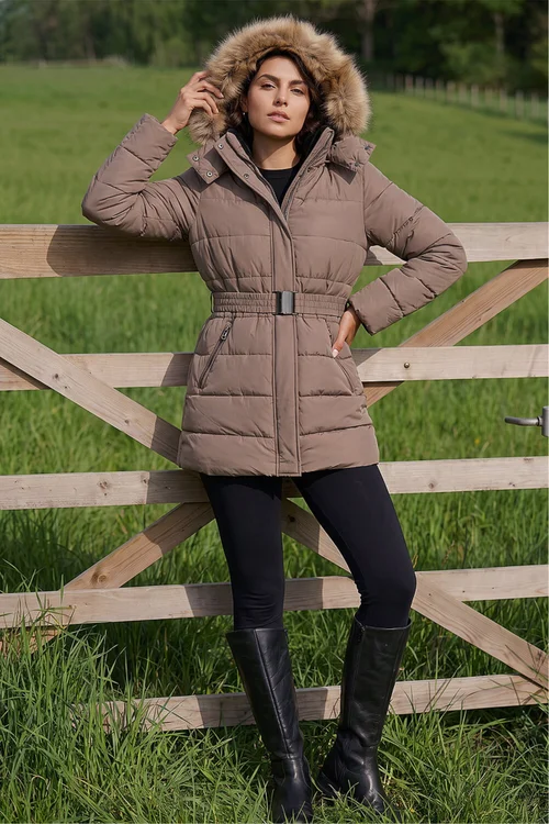 Roman Mocha Faux Fur Padded Belt Coat - 16 Image 3