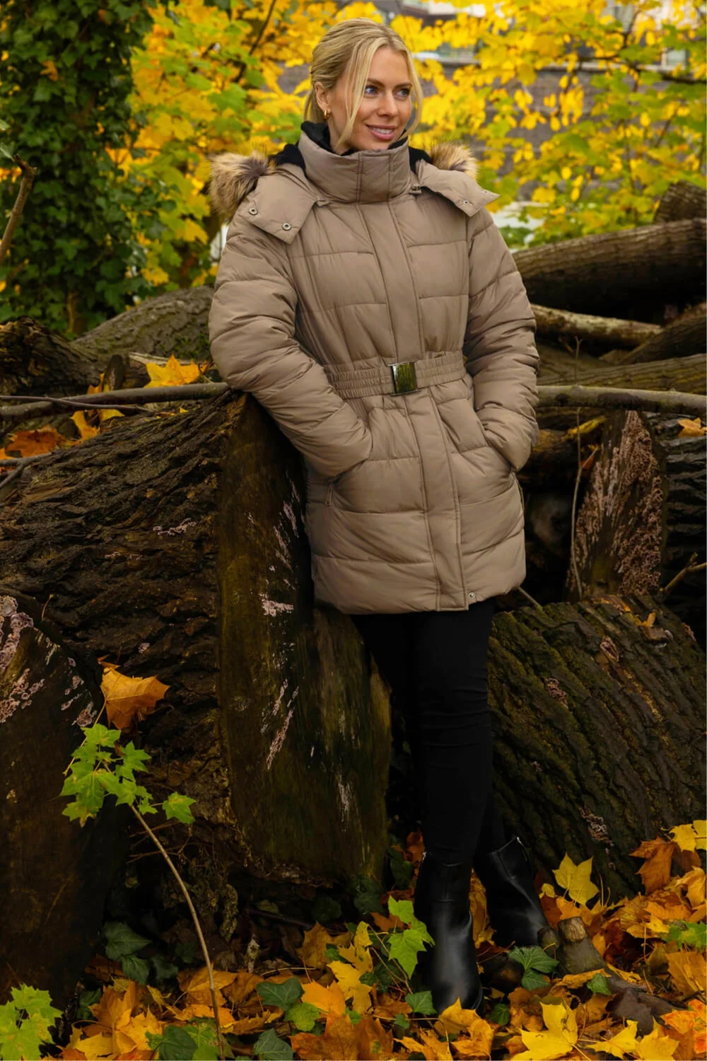 Roman Mocha Faux Fur Padded Belt Coat - 16 Image 2