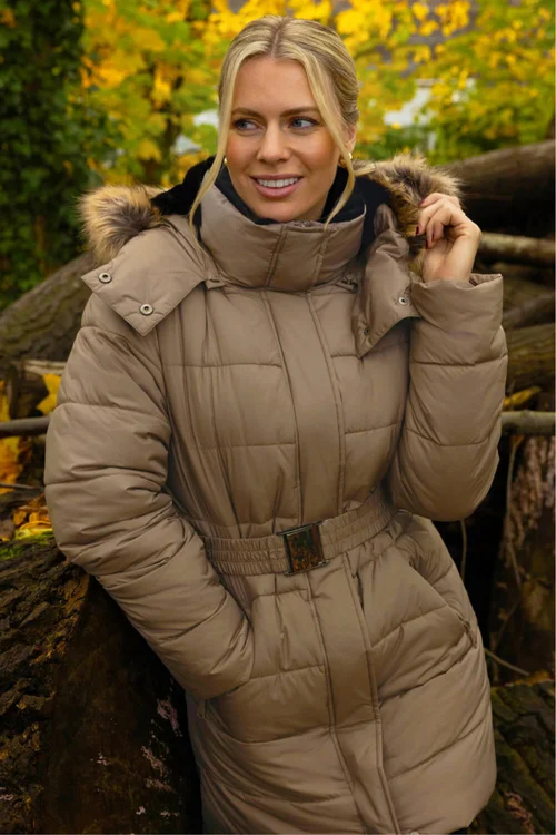 Roman Mocha Faux Fur Padded Belt Coat - 16 Image 1