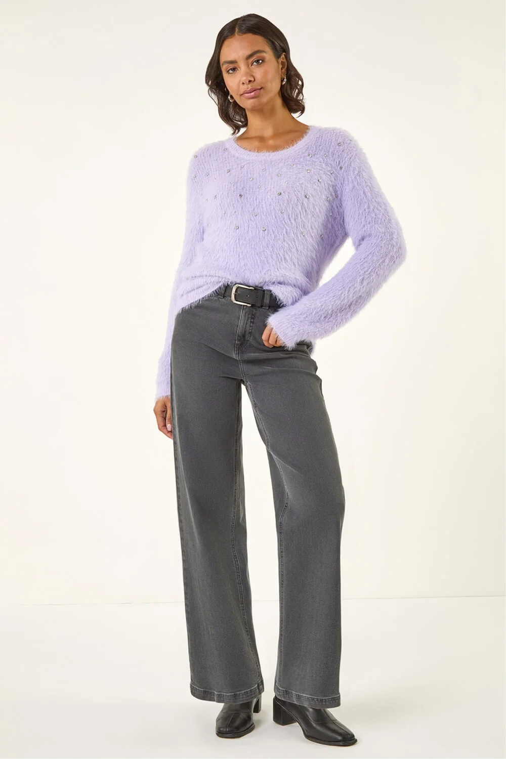 Roman Lilac Embellished Fluffy Knit Jumper - Size 20 Image 2