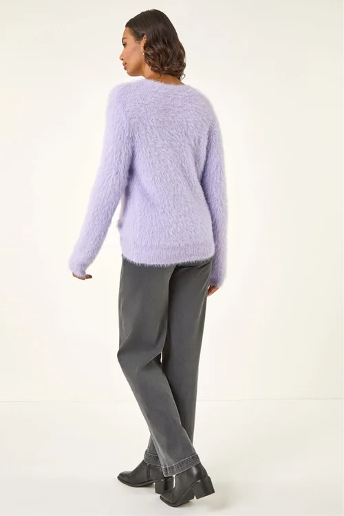 Roman Lilac Embellished Fluffy Knit Jumper - Size 20 Image 3