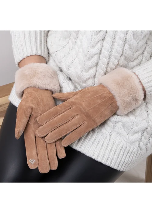 Totes Isotoner Tan Three Point Suede SmarTouch Gloves - L Image 2