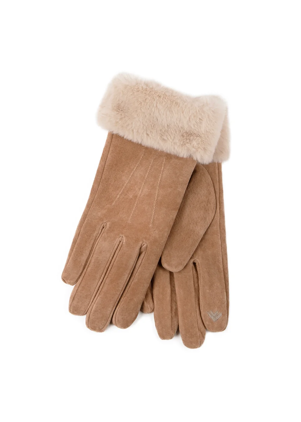 Totes Isotoner Tan Three Point Suede SmarTouch Gloves - L Image 1
