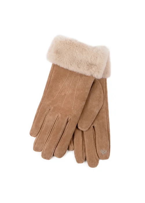 Totes Isotoner Tan Three Point Suede SmarTouch Gloves - L Image 1
