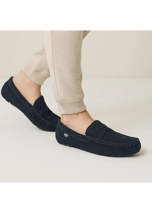 Totes Isotoner Navy Suede Moccasin With Water Repellency - Size 10 Image 2