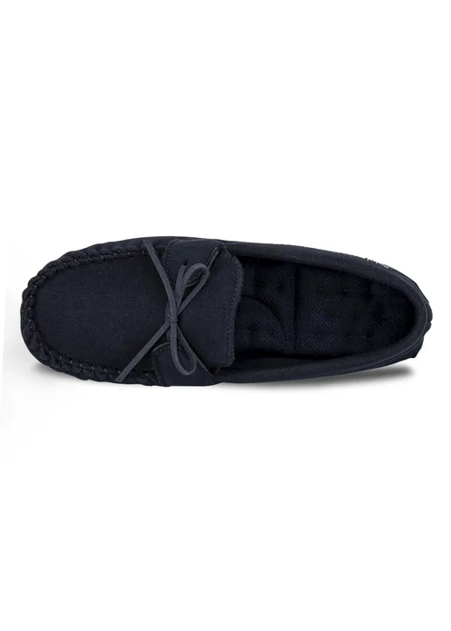 Totes Isotoner Navy Herringbone Lined Moccasin - 11 Image 5