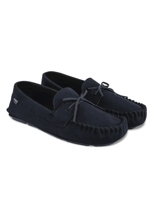 Totes Isotoner Navy Herringbone Lined Moccasin - Size 11 Image 1