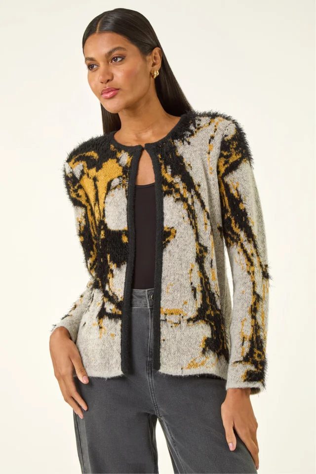 Roman Grey Fluffy Textured Knit Cardigan