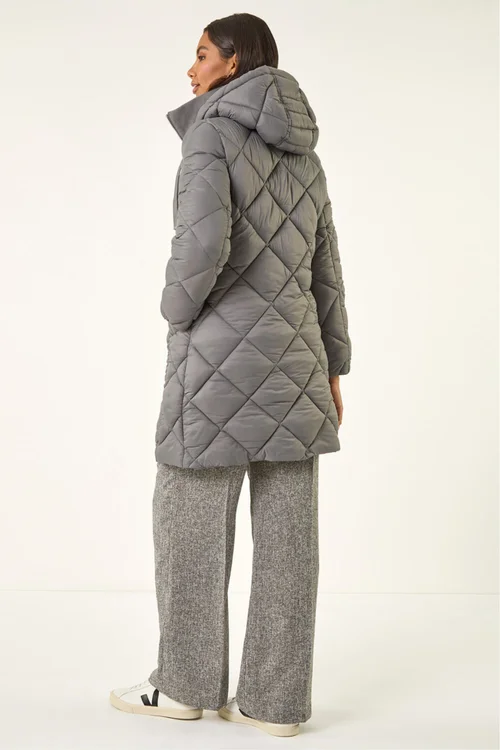 Roman Grey Diamond Quilt Padded Coat - 10 Image 4