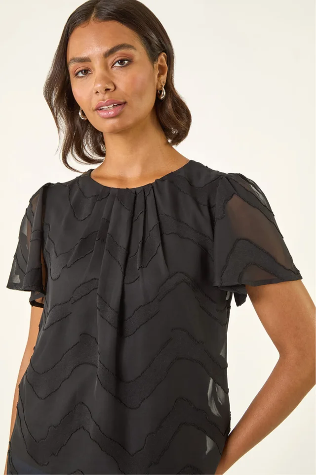 Roman Black Jacquard Zig Zag Top