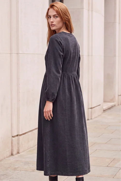 Roman Black Denim Button Through Midi Dress - 18 Image 2