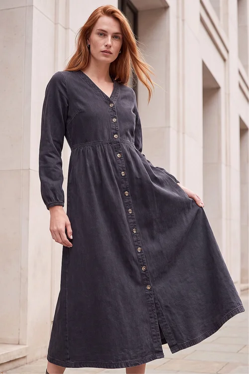 Roman Black Denim Button Through Midi Dress - 18 Image 3
