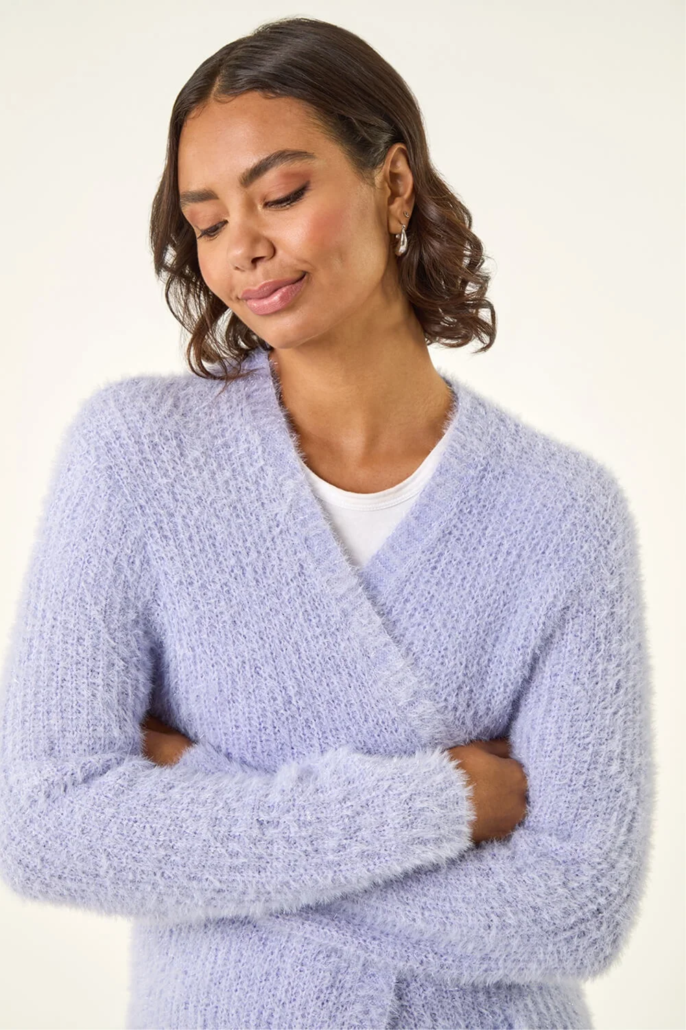 Roman Lilac Metallic Longline Knit Cardigan - Size 16 Image 1