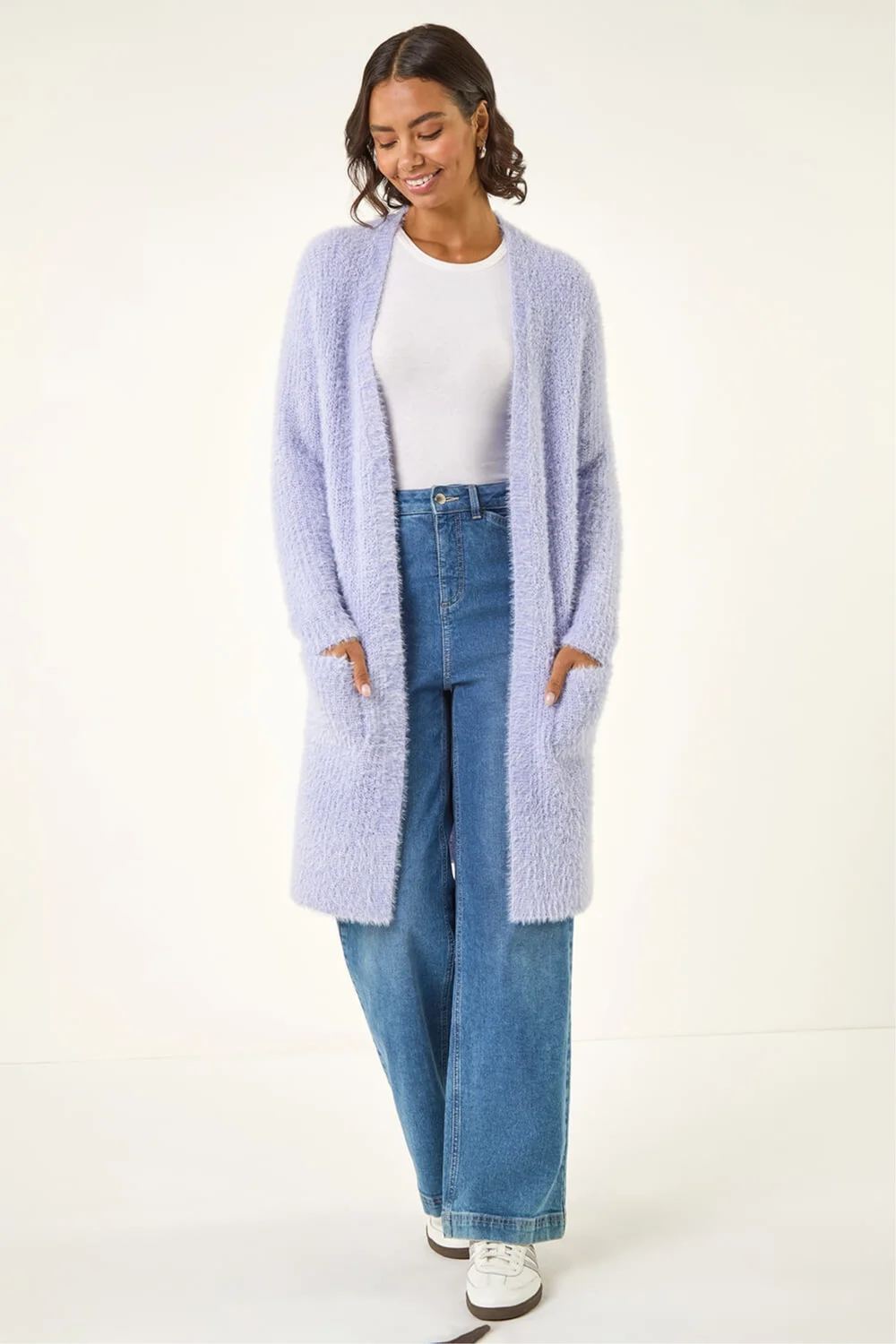 Roman Lilac Metallic Longline Knit Cardigan - Size 16 Image 2