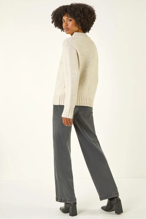 Roman Light Grey Sequin Zip Knit Cardigan - One Size Image 3