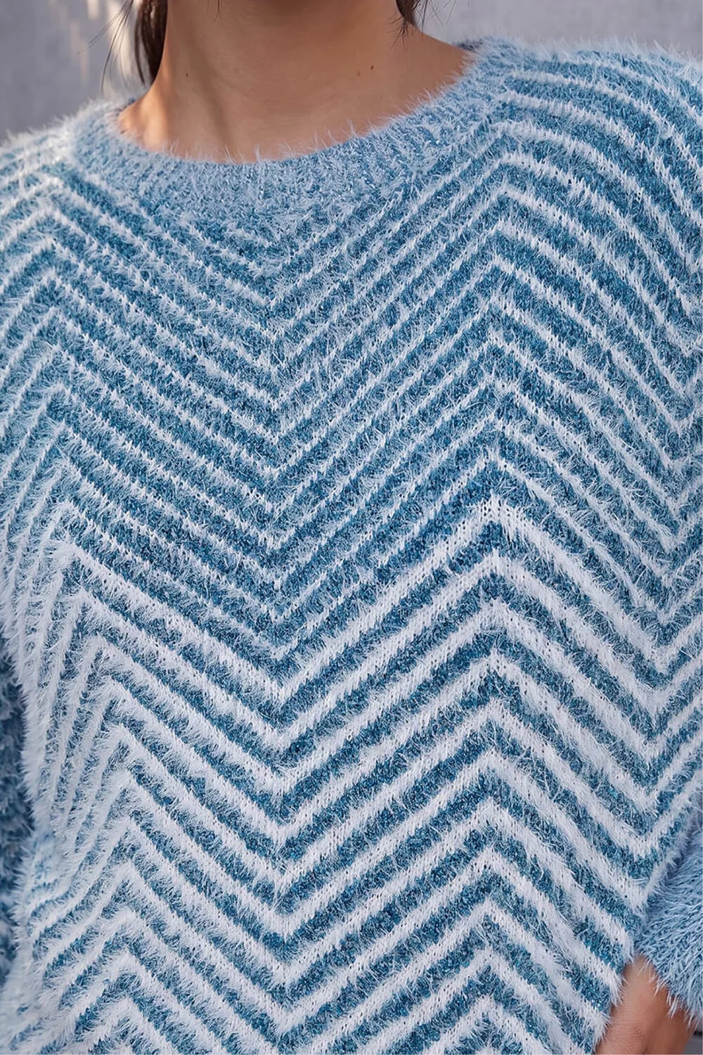 Roman Blue Abstract Stripe Knit Jumper - L Image 4