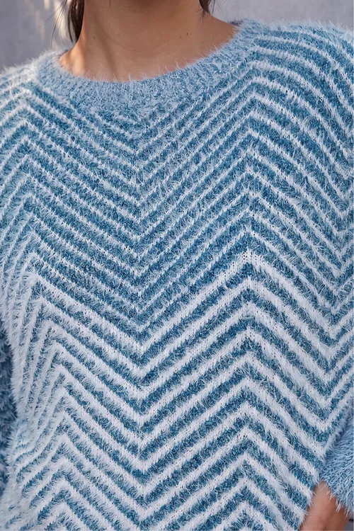 Roman Blue Abstract Stripe Knit Jumper - L Image 4